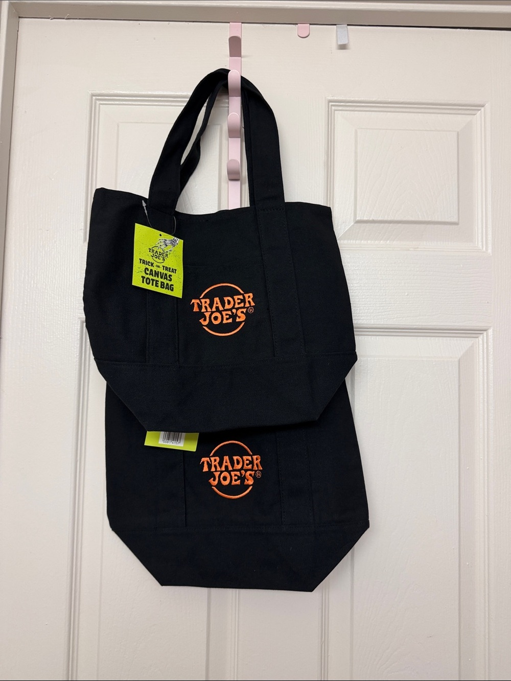 Trader Joe's Black Canvas Tote Bag with Orange Logo